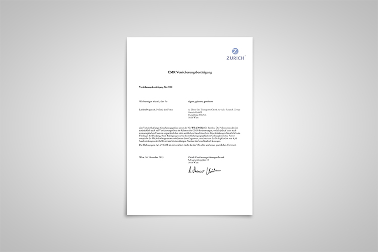 2019 CMR-3 Versicherungsbestätigung