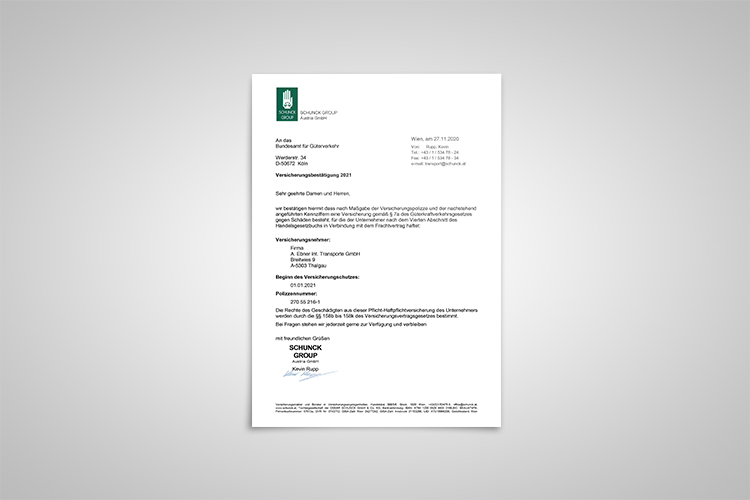 2021 CMR-2 Versicherungsbestätigung